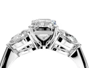 3 Stone Engagement Ring Setting for Emerald Cut Center with Large Pear-Shaped Accents and Prong Head in Platinum
