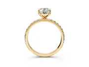 Solitaire Engagement Ring Setting for Oval Center with Micro Pave Band and Prong Head in Yellow Gold