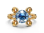 Solitaire Engagement Ring Setting for Fancy Blue Round Cut Center with Twisted Band and Scroll Prong Head in Yellow Gold