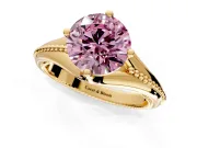 Solitaire Engagement Ring Setting for Fancy Pink Round Cut Center with Milgrain Cathedral Band and Prong Head in Yellow Gold