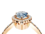 Halo Engagement Ring Setting for Fancy Blue Marquise Center with Inner Milgrain Border and Prong Head in Rose Gold