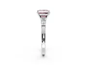 3 Stone Engagement Ring Setting for Fancy Pink Princess Cut Center with Channel Baguette Accents and Prong Head in Platinum