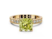 Milgrain Pave Engagement Ring Setting for Fancy Yellow Cushion Cut Center with Accent Band and Prong Head in Yellow Gold