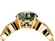 Leaf Engagement Ring Setting for Fancy Green Round Cut Center with Milgrain Accent Band and Prong Head in Yellow Gold