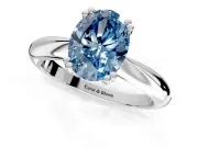 Solitaire Engagement Ring Setting for Fancy Blue Oval Center with Reverse Tapered Band and Prong Head in Sterling Silver