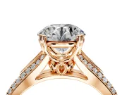 Solitaire Engagement Ring Setting for Round Cut Center with Pave Rail Split Shank and Prong Head in Rose Gold