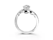 Solitaire Engagement Ring Setting for Pear-Shaped Center with Pave Bypass Twist Band and Prong Head in Platinum