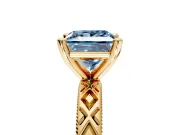 Solitaire Engagement Ring Setting for Fancy Blue Princess Cut Center with Milgrain X Pattern Band and Prong Head in Yellow Gold