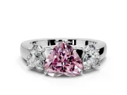 3 Stone Engagement Ring Setting for Fancy Pink Heart-Shaped Center with Raised Basket Heads and Prong Head in Platinum