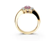 Halo Engagement Ring Setting for Fancy Pink Emerald Cut Center with Milgrain Channel Band and Prong Head in Yellow Gold