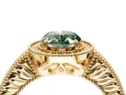 Milgrain Halo Engagement Ring Setting for Fancy Green Oval Center with Pave Band and Prong Head in Yellow Gold