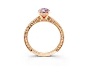 Solitaire Engagement Ring Setting for Fancy Pink Pear-Shaped Center with Engraved Milgrain Band and Prong Head in Rose Gold