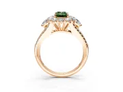 Halo Engagement Ring Setting for Fancy Green Emerald Cut Center with Two-Strand Split Shank and Prong Head in Rose Gold