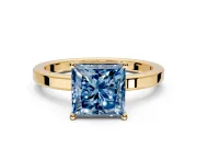 Hidden Halo Engagement Ring Setting for Fancy Blue Princess Cut Center with Wide Flat Plain Band and Prong Head in Yellow Gold