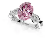 Solitaire Engagement Ring Setting for Fancy Pink Oval Center with Accented Twist Band and Leaf Prong Head in Sterling Silver