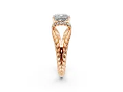 Halo Engagement Ring Setting for Cushion Cut Center with Rope Twist Split Shank and Prong Head in Rose Gold