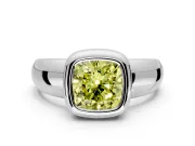 Solitaire Engagement Ring Setting for Fancy Yellow Cushion Cut Center with Wide Band and Bezel Head in Sterling Silver