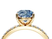 Solitaire Engagement Ring Setting for Fancy Blue Cushion Cut Center with Round Cut Pave Band and Prong Head in Yellow Gold