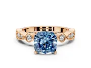 Solitaire Engagement Ring Setting for Fancy Blue Cushion Cut Center with Milgrain Bezel Accents and Prong Head in Rose Gold