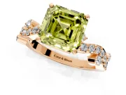 Solitaire Engagement Ring Setting for Fancy Yellow Asscher Cut Center with Bar-Station Pave Twist and Prong Head in Rose Gold