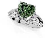 Solitaire Engagement Ring Setting for Fancy Green Heart-Shaped Center with Filigree Accent Basket and Prong Head in White Gold