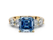 5 Stone Engagement Ring Setting for Fancy Blue Asscher Cut Center with Graduated Accents and Prong Head in Yellow Gold