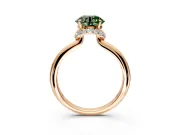Hidden Halo Engagement Ring Setting for Fancy Green Round Cut Center with Plain Rounded Band and Prong Head in Rose Gold