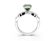 Solitaire Engagement Ring Setting for Fancy Green Asscher Cut Center with Criss-Cross Accent Band and Prong Head in White Gold
