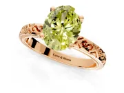 Solitaire Engagement Ring Setting for Fancy Yellow Oval Center with Scrollwork Band and Prong Head in Rose Gold
