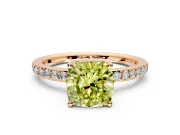 Solitaire Engagement Ring Setting for Fancy Yellow Cushion Cut Center with Fine Pave Band and Prong Head in Rose Gold
