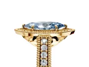 Milgrain Halo Engagement Ring Setting for Fancy Blue Marquise Center with Pave Band and Prong Head in Yellow Gold