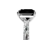 Baguette Engagement Ring Setting for Fancy Black Radiant Cut Center with Alternating Bar-Set Band and Prong Head in Sterling Silver