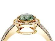 Milgrain Halo Engagement Ring Setting for Fancy Green Pear-Shaped Center with Three-Sided Pave Band and Prong Head in Yellow Gold