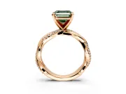 Solitaire Engagement Ring Setting for Fancy Green Asscher Cut Center with Pave and Plain Crossover and Basket Head in Rose Gold