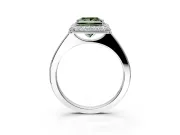 Halo Engagement Ring Setting for Fancy Green Princess Cut Center with Plain Tapered Band and Prong Head in Sterling Silver