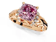Solitaire Engagement Ring Setting for Fancy Pink Cushion Cut Center with Filigree Accent Basket and Prong Head in Rose Gold