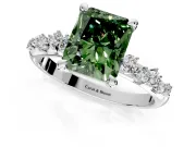 Solitaire Engagement Ring Setting for Fancy Green Radiant Cut Center with Trailing Leaf Accent Band and Prong Head in Platinum