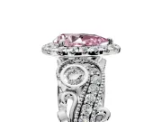 Milgrain Halo Engagement Ring Setting for Fancy Pink Pear-Shaped Center with Shoulder Bezels and Prong Head in Sterling Silver