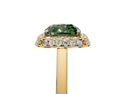 Halo Engagement Ring Setting for Fancy Green Cushion Cut Center with Plain Tapered Band and Prong Head in Yellow Gold