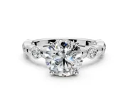 Solitaire Engagement Ring Setting for Round Cut Center with Beaded Bezel Station Band and Prong Head in Platinum