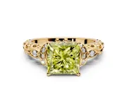 Solitaire Engagement Ring Setting for Fancy Yellow Princess Cut Center with Filigree Band and Prong Head in Yellow Gold