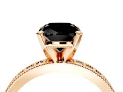 Milgrain Pave Engagement Ring Setting for Fancy Black Cushion Cut Center with Accent Band and Prong Head in Rose Gold