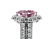 Large Accent Halo Engagement Ring Setting for Fancy Pink Asscher Cut Center with Pave Split Shank and Prong Head in Platinum