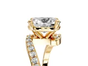Solitaire Engagement Ring Setting for Oval Center with Pave Bypass Swirl Band and Prong Head in Yellow Gold