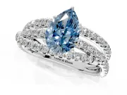 Solitaire Engagement Ring Setting for Fancy Blue Pear-Shaped Center with Woven 3-Strand Pave Band and Prong Head in Platinum