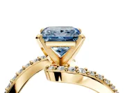 Solitaire Engagement Ring Setting for Fancy Blue Princess Cut Center with Pave Bypass Swirl Band and Prong Head in Yellow Gold