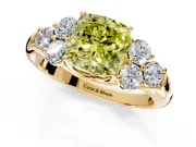 Cluster Engagement Ring Setting for Fancy Yellow Cushion Cut Center with Round Cut Accent Frame and Prong Head in Yellow Gold