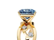 Solitaire Engagement Ring Setting for Fancy Blue Radiant Cut Center with Criss-Cross Accent Band and Prong Head in Yellow Gold