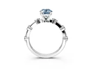 Solitaire Engagement Ring Setting for Fancy Blue Oval Center with Bezel Station Band and Prong Head in Sterling Silver
