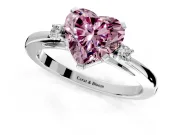 3 Stone Engagement Ring Setting for Fancy Pink Heart-Shaped Center with Low-Set Round Cut Accents and Prong Head in White Gold